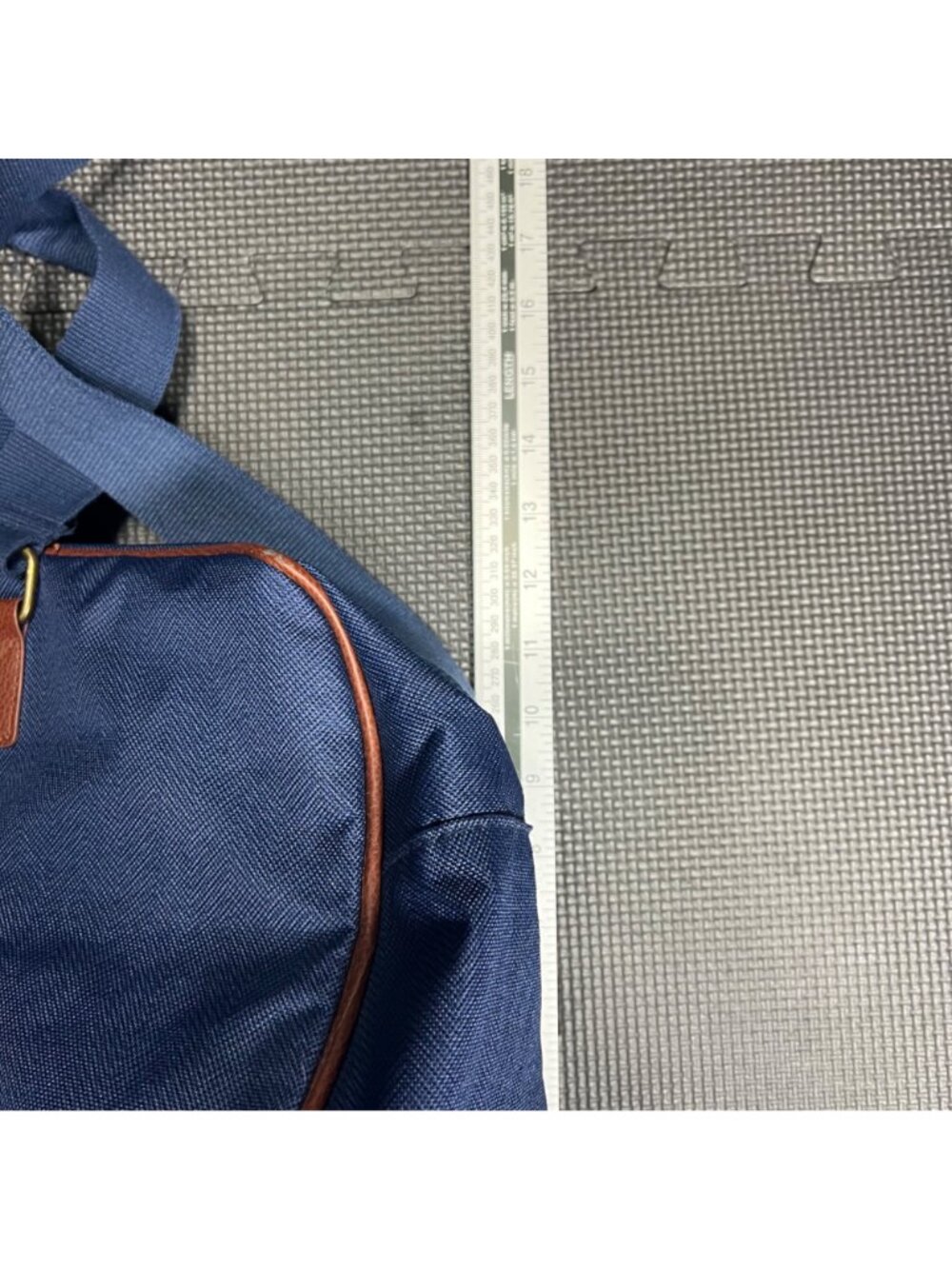 Ralph Lauren Blue Duffel Bag With Brown Accents Adjustable Strap & Embroidered L - Picture 3 of 5